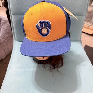 Milwaukee Brewers American Needle Retro Logo Yellow Blue Snapback Hat New